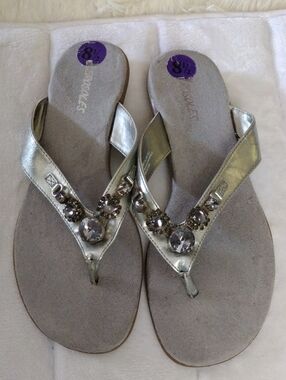 Metallic Silver Embellished Women's Thong Sandals